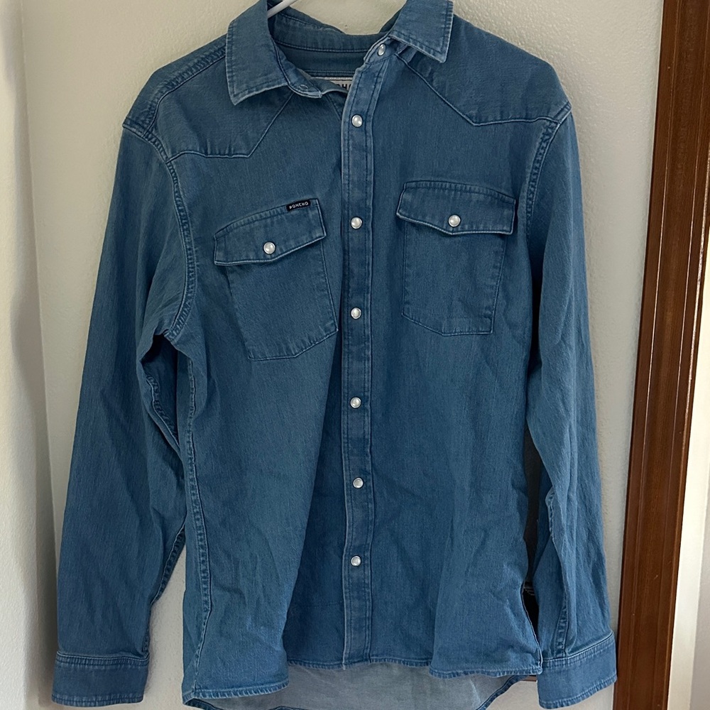 Men's Poncho Blue Denim Casual Button Down Shirt